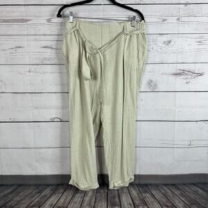 Cali 1850 Linen Pants Womens Large‎ Beige Costal Beach Pull On Belted Breathable